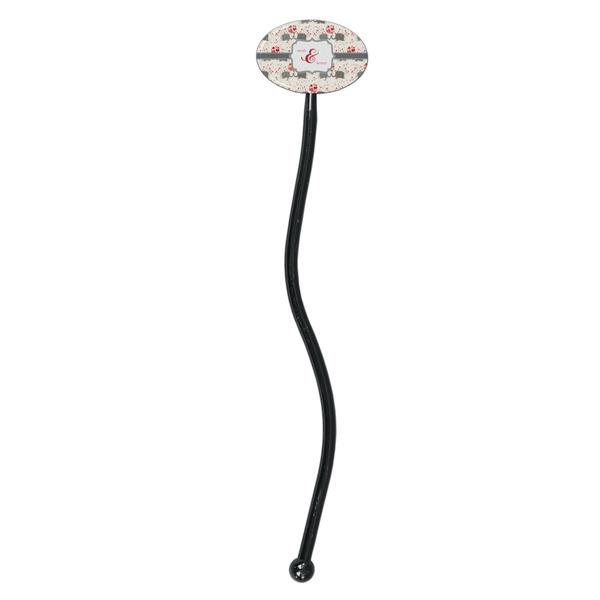Elephants in Love Black Plastic 7" Stir Stick - Oval - Single Stick