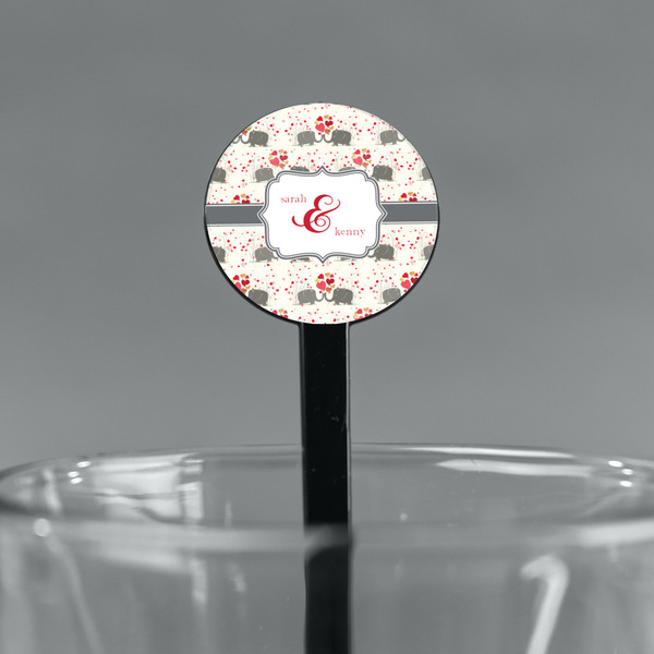 Elephants in Love Black Plastic 7" Stir Stick - Round - Main