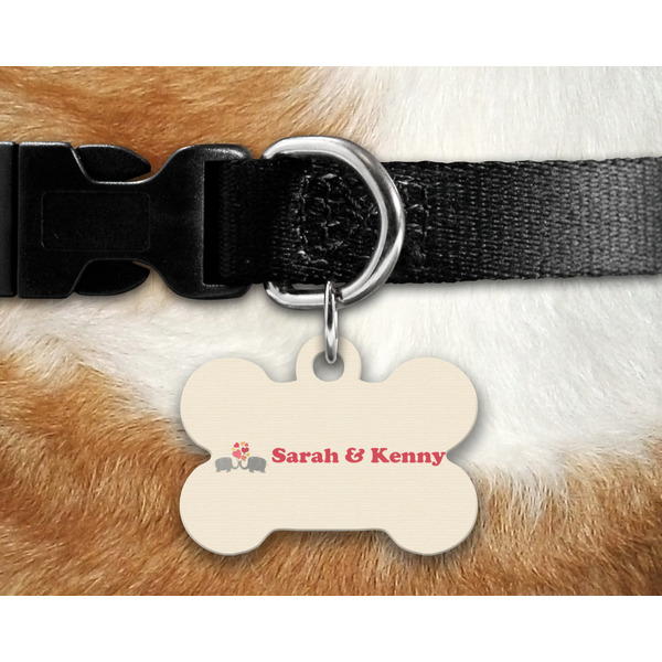 Elephants in Love Bone Shaped Dog Tag on Collar & Dog