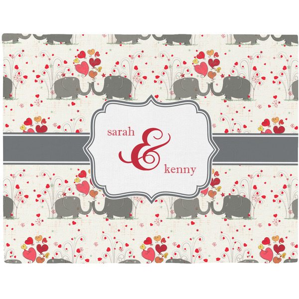 Custom Elephants in Love Woven Fabric Placemat - Twill w/ Couple's Names