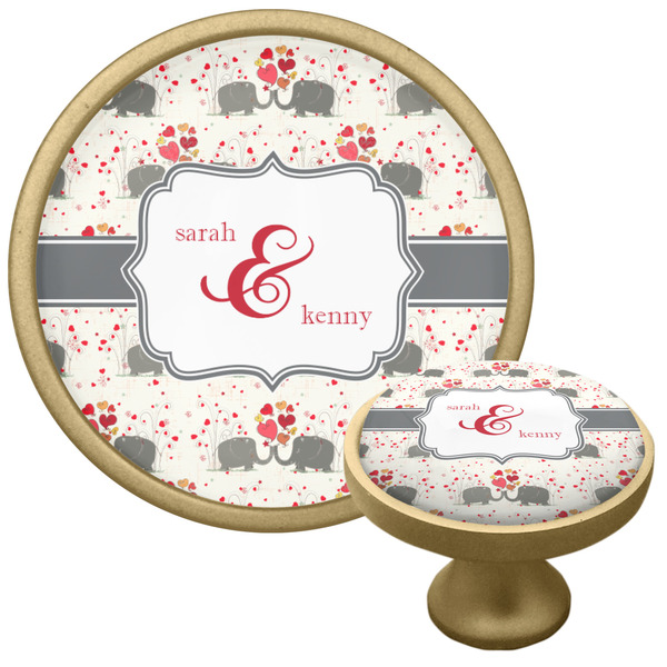 Custom Elephants in Love Cabinet Knob - Gold (Personalized)