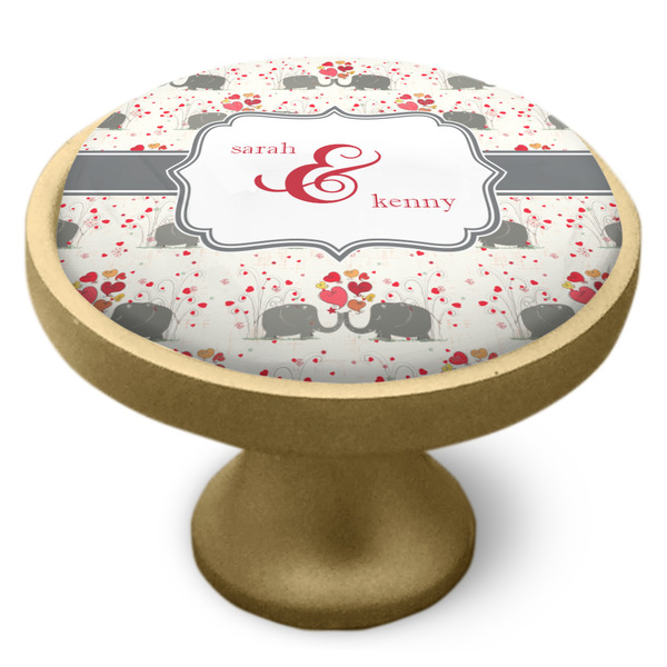 Elephants in Love Cabinet Knob - Gold - Side