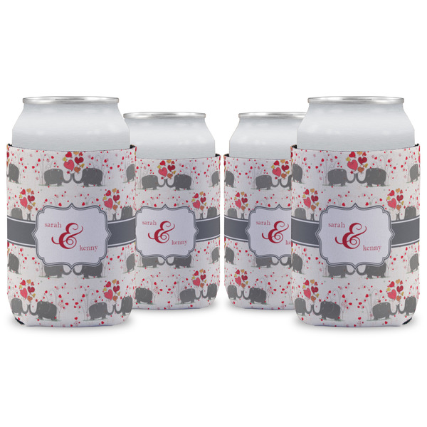 Custom Elephants in Love Can Cooler (12 oz) - Set of 4 w/ Couple's Names