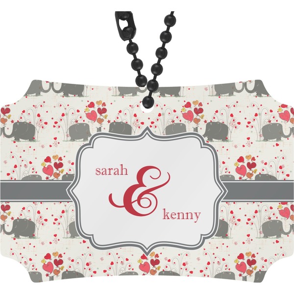 Custom Elephants in Love Rear View Mirror Ornament (Personalized)