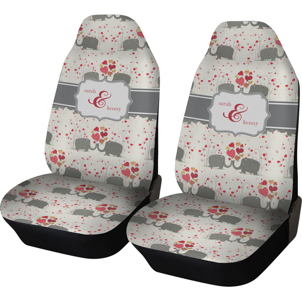 Custom Elephants in Love Car Seat Covers (Set of Two) (Personalized)