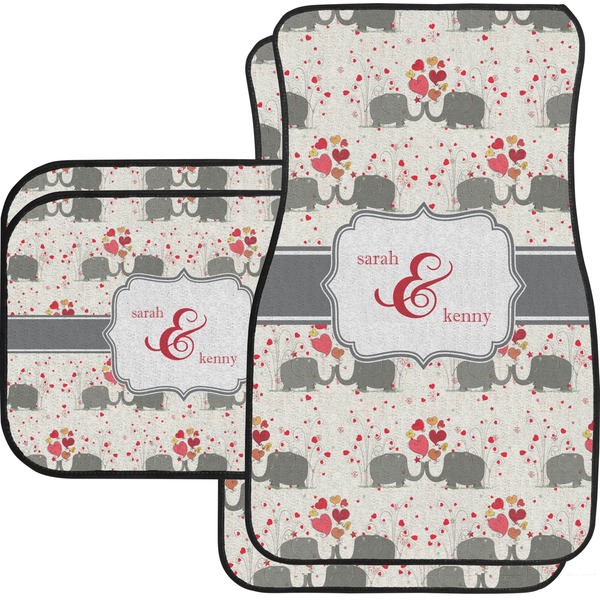 Custom Elephants in Love Car Floor Mats Set - 2 Front & 2 Back (Personalized)
