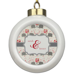 Elephants in Love Ceramic Ball Ornament (Personalized)
