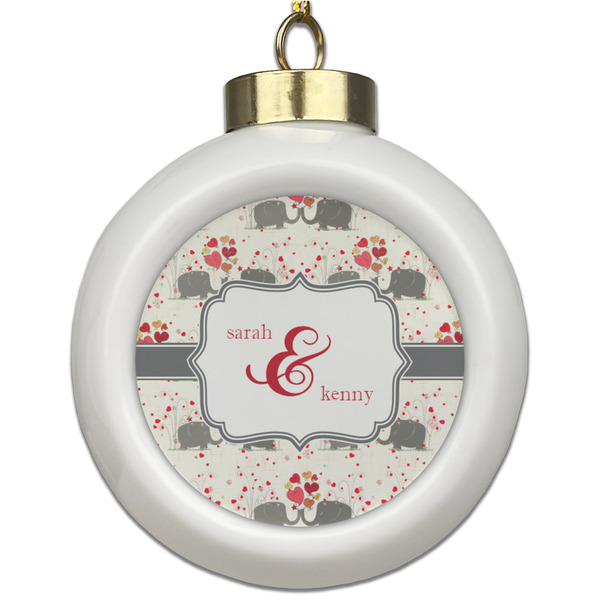 Custom Elephants in Love Ceramic Ball Ornament (Personalized)