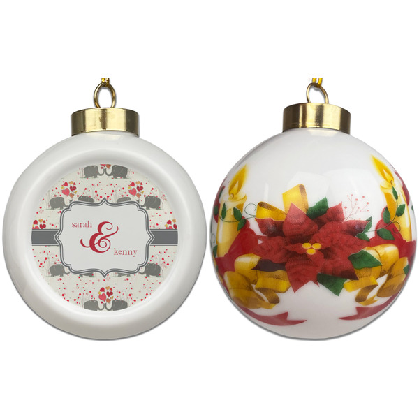 Elephants in Love Ceramic Christmas Ornament - Poinsettias (APPROVAL)