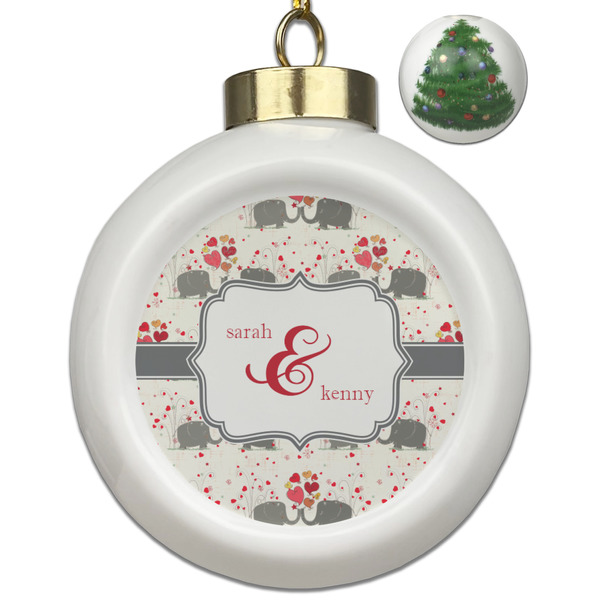 Custom Elephants in Love Ceramic Ball Ornament - Christmas Tree (Personalized)