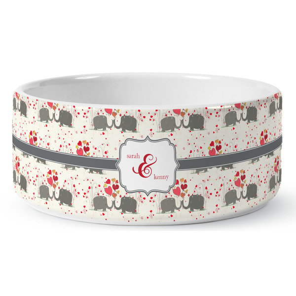 Elephants in Love Ceramic Dog Bowl - Medium - Front