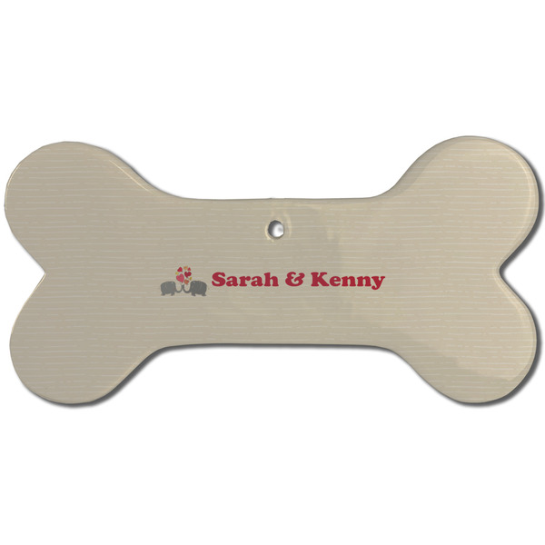 Elephants in Love Ceramic Flat Ornament - Bone Front