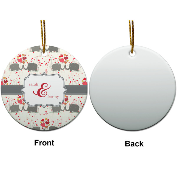 Elephants in Love Ceramic Flat Ornament - Circle Front & Back (APPROVAL)