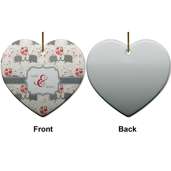 Elephants in Love Ceramic Flat Ornament - Heart Front & Back (APPROVAL)