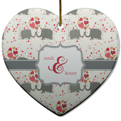 Elephants in Love Heart Ceramic Ornament w/ Couple's Names