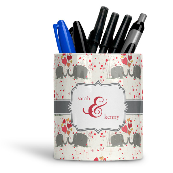 Custom Elephants in Love Ceramic Pen Holder