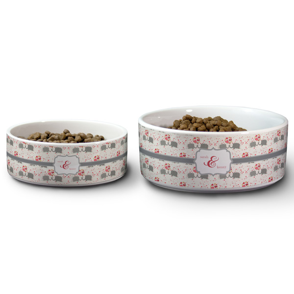 Elephants in Love Ceramic Dog Bowls - Size Comparison