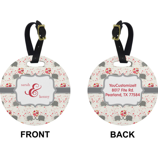 Elephants in Love Circle Luggage Tag (Front + Back)