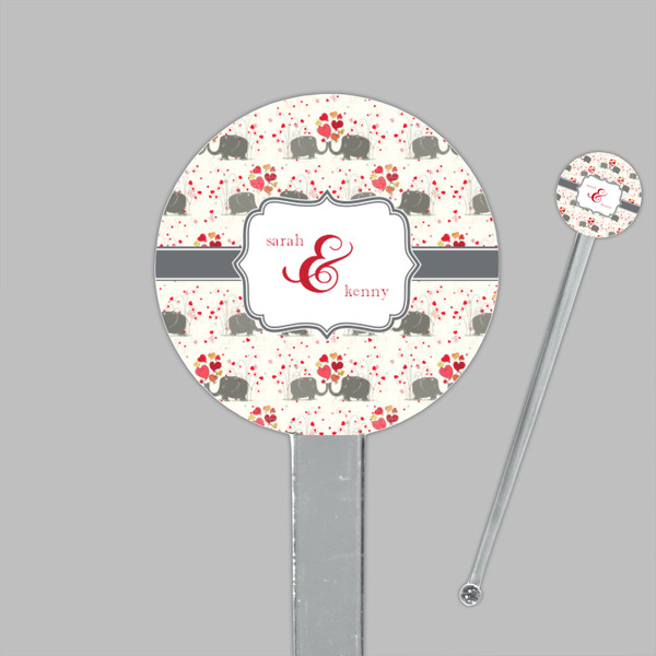 Elephants in Love Clear Plastic 7" Stir Stick - Round - Closeup