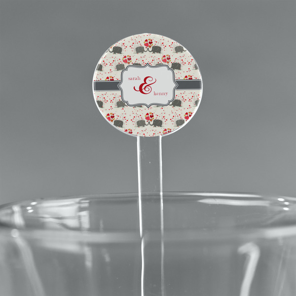 Custom Elephants in Love 5.5" Round Plastic Stir Sticks - Clear (Personalized)