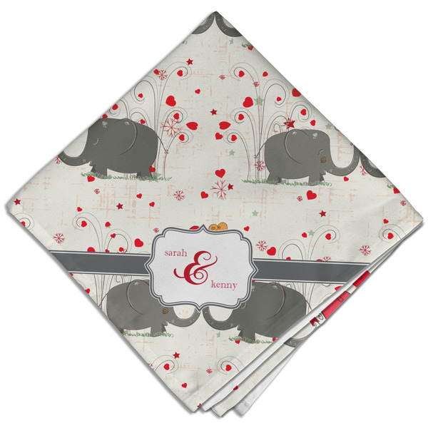Elephants in Love Cloth Napkins - Personalized Dinner (Folded Four Corners)