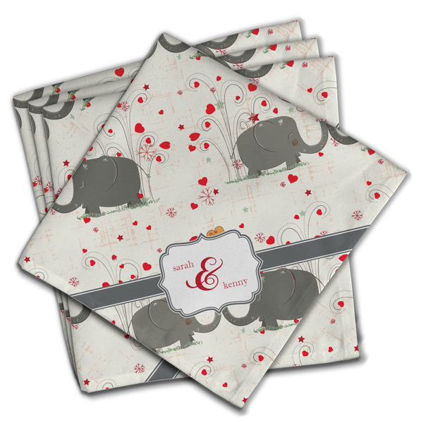 Custom Elephants in Love Cloth Napkins (Set of 4) (Personalized)