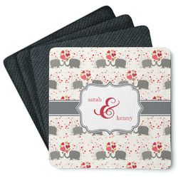 Elephants in Love Square Rubber Backed Coasters - Set of 4 (Personalized)