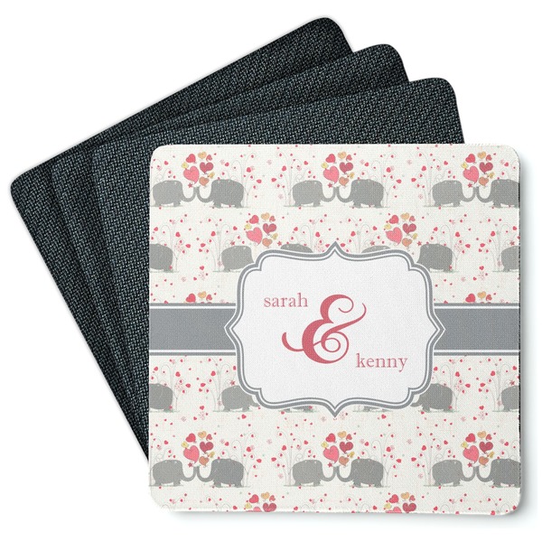 Custom Elephants in Love Square Rubber Backed Coasters - Set of 4 (Personalized)