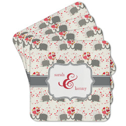Elephants in Love Cork Coaster - Set of 4 w/ Couple's Names