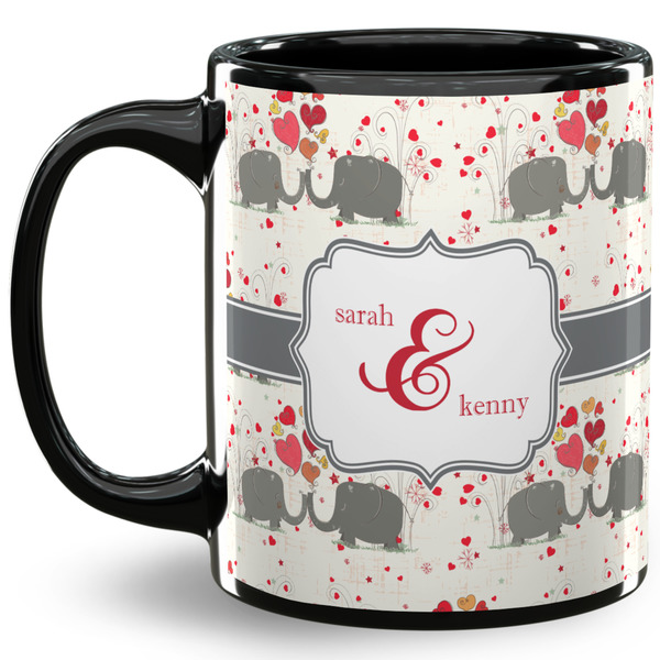Custom Elephants in Love 11 Oz Coffee Mug - Black (Personalized)