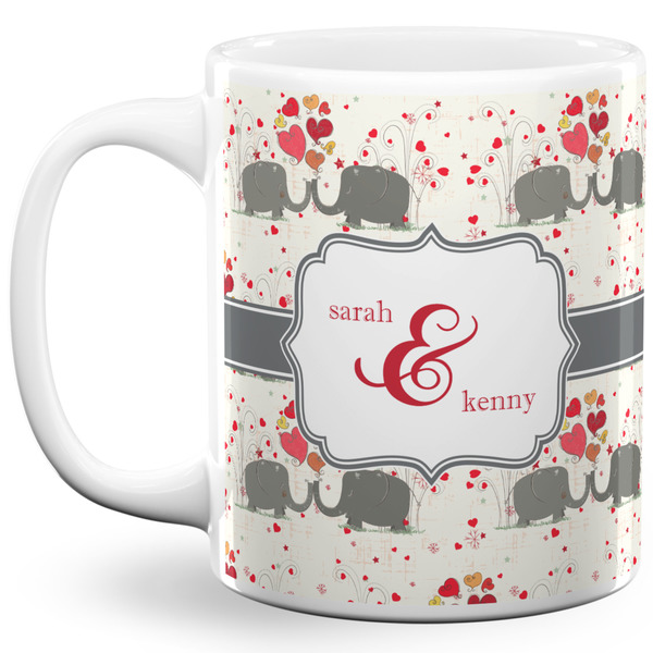 Custom Elephants in Love 11 Oz Coffee Mug - White (Personalized)
