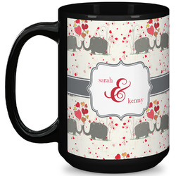 Elephants in Love 15 Oz Coffee Mug - Black (Personalized)
