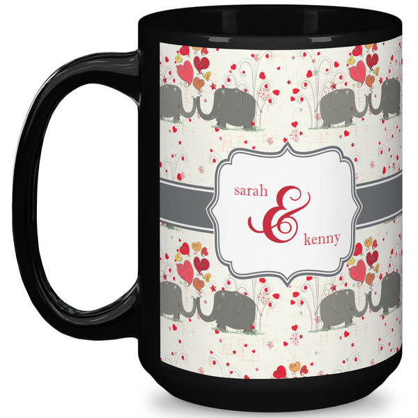 Custom Elephants in Love 15 Oz Coffee Mug - Black (Personalized)