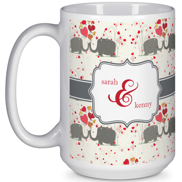 Custom Elephants in Love 15 Oz Coffee Mug - White (Personalized)