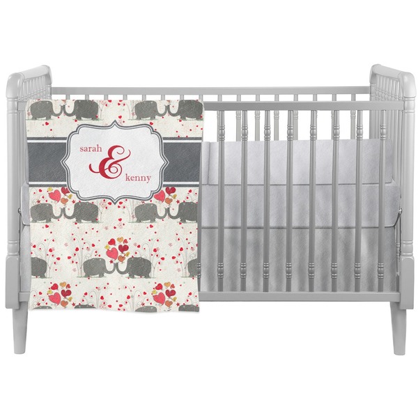 Custom Elephants in Love Crib Comforter / Quilt (Personalized)