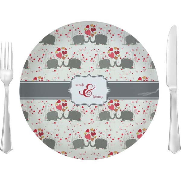 Custom Elephants in Love 10" Glass Lunch / Dinner Plates - Single or Set (Personalized)