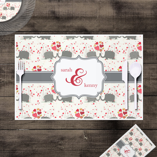 Elephants in Love Disposable Paper Placemat - In Context