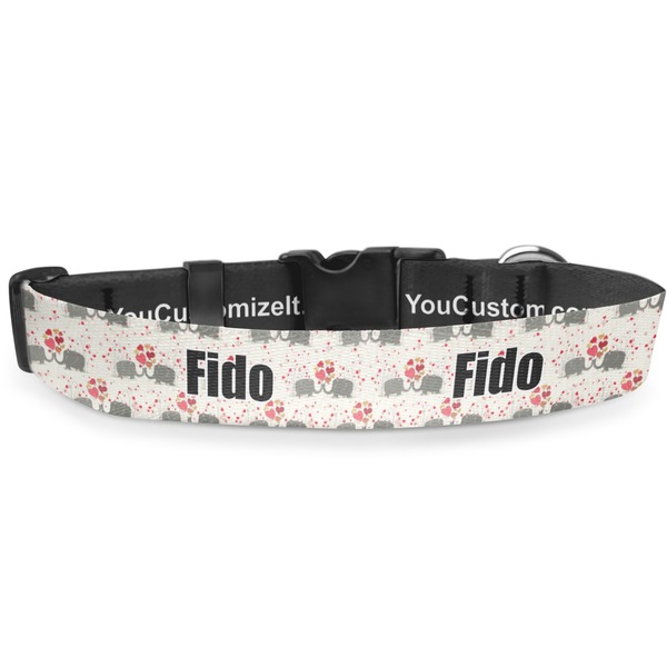 Custom Elephants in Love Deluxe Dog Collar - Large (13" to 21") (Personalized)