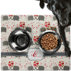Elephants in Love Dog Food Mat - Large w/ Couple's Names