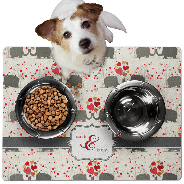 Elephants in Love Dog Food Mat - Medium LIFESTYLE