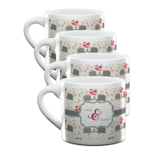 Custom Elephants in Love Double Shot Espresso Cups - Set of 4 (Personalized)