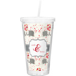 Elephants in Love Double Wall Tumbler with Straw (Personalized)