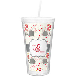 Elephants in Love Double Wall Tumbler with Straw (Personalized)