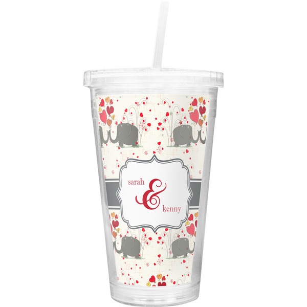 Custom Elephants in Love Double Wall Tumbler with Straw (Personalized)