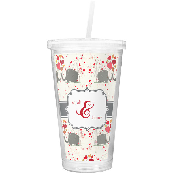 Custom Elephants in Love Double Wall Tumbler with Straw (Personalized)