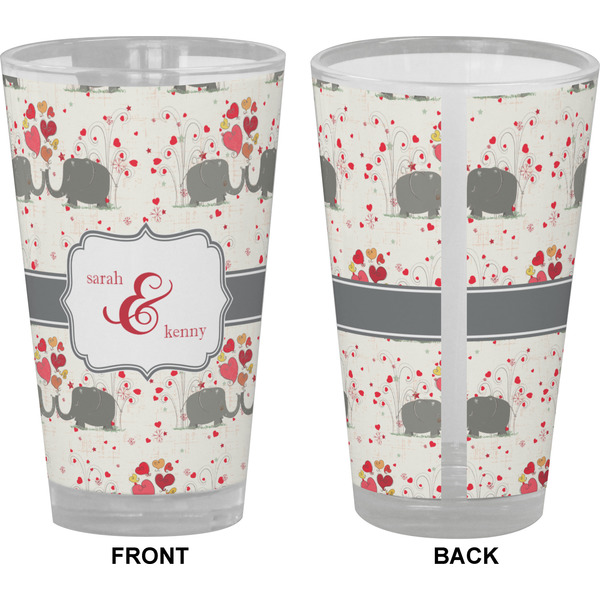 Elephants in Love Pint Glass - Full Color - Front & Back Views