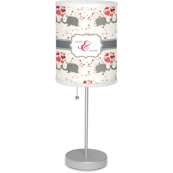 Custom Elephants in Love 7" Drum Lamp with Shade Linen (Personalized)