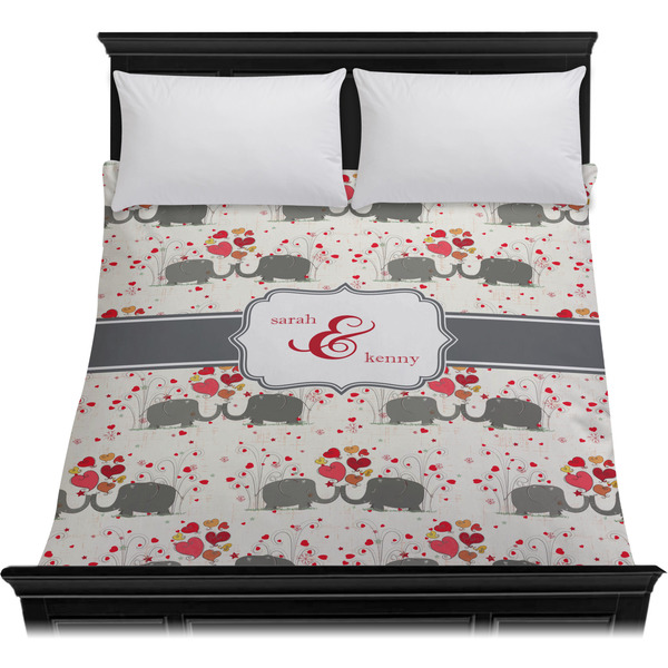 Elephants in Love Duvet Cover - Queen - On Bed - No Prop