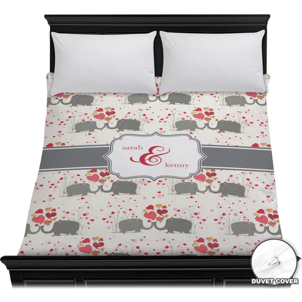 Custom Elephants in Love Duvet Cover - Full / Queen (Personalized)