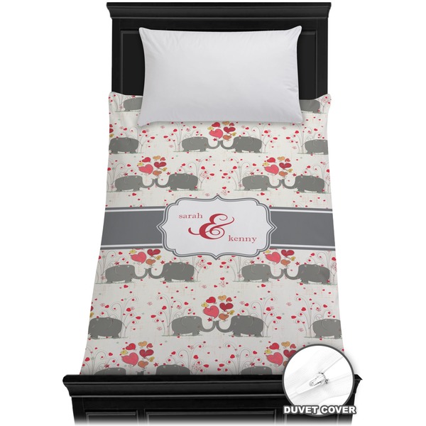 Custom Elephants in Love Duvet Cover - Twin (Personalized)